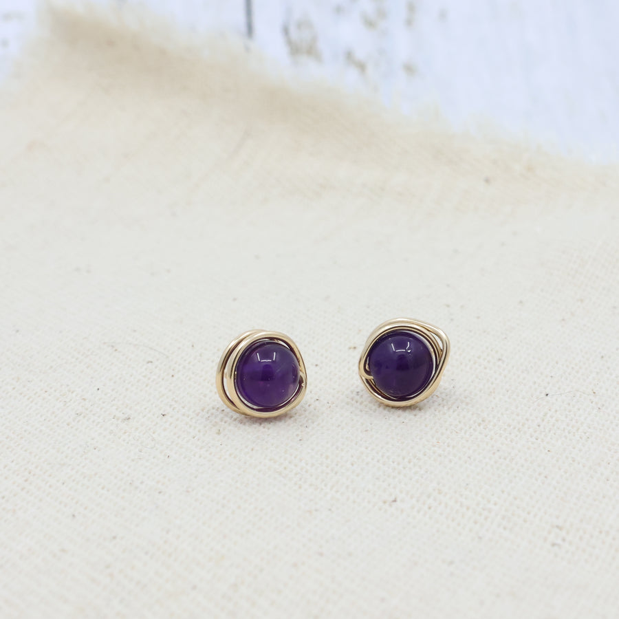handmade amethyst and gold filled stud earrings