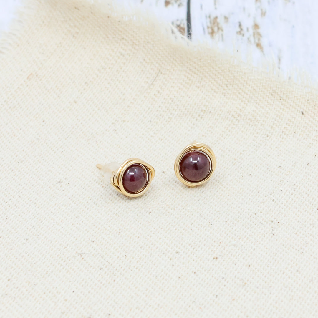 handmade 14k gold fill garnet stud earrings