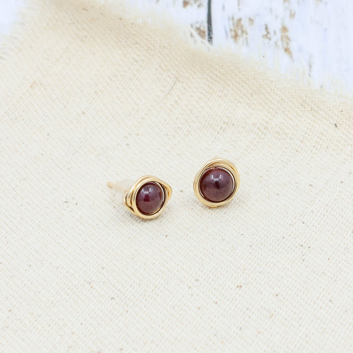 handmade 14k gold fill garnet stud earrings