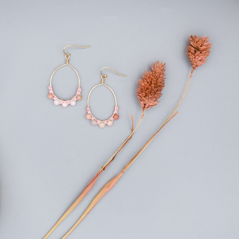 Pink Opal Hoop Earrings / 14k Gold Filled / Oval