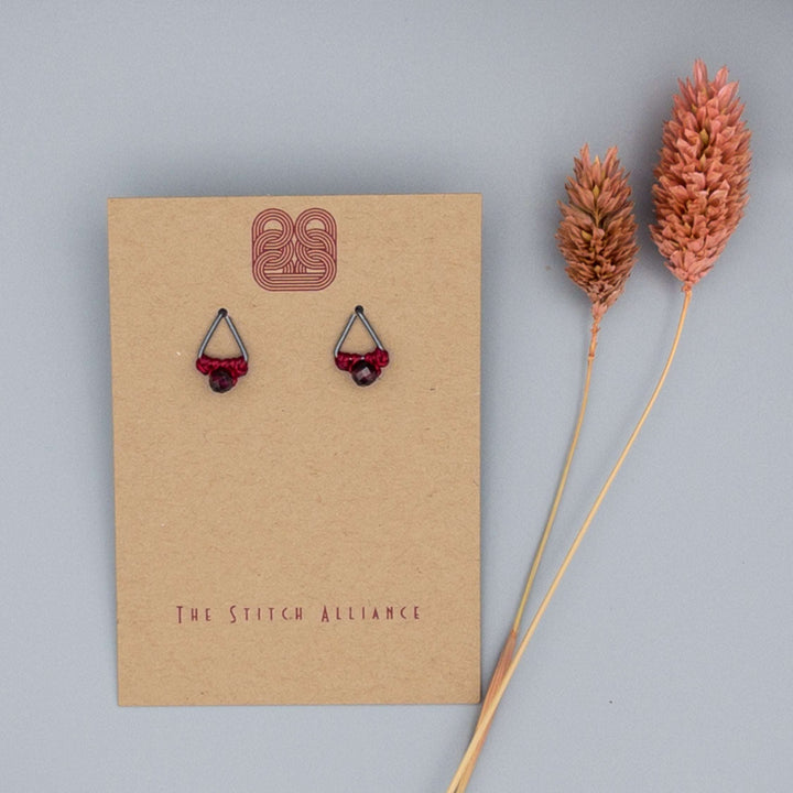 Triangle Post - Oxidized Sterling Silver / Garnet