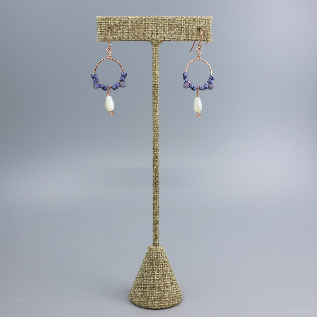 Handmade Rose gold and mother of pearl hoop earrings