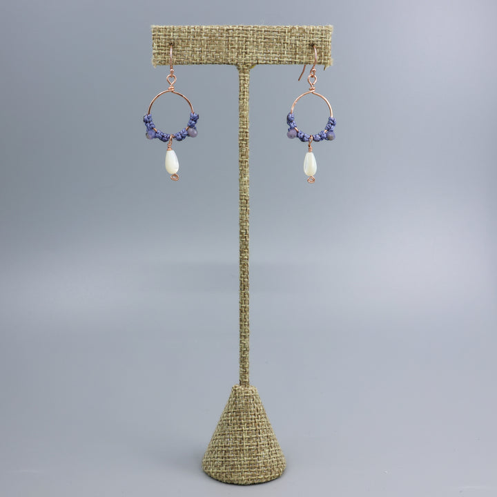 Handmade Rose gold and mother of pearl hoop earrings