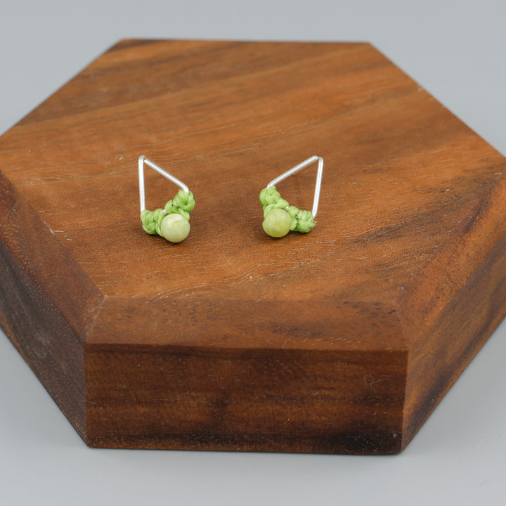 handmade peridot stud earrings sterling silver triangle