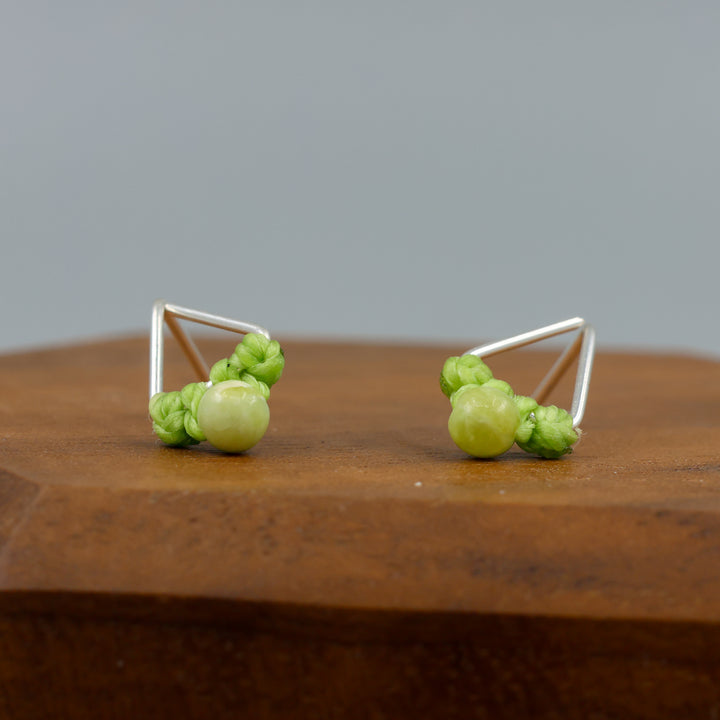 peridot stud earrings sterling silver triangle
