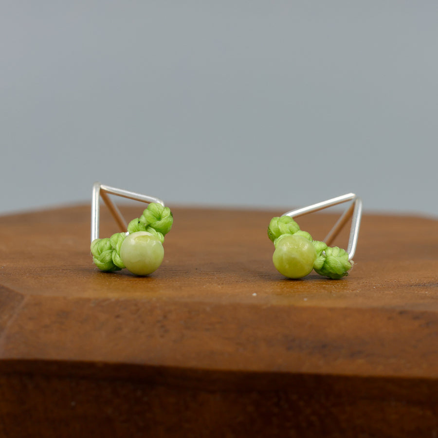 peridot stud earrings sterling silver triangle