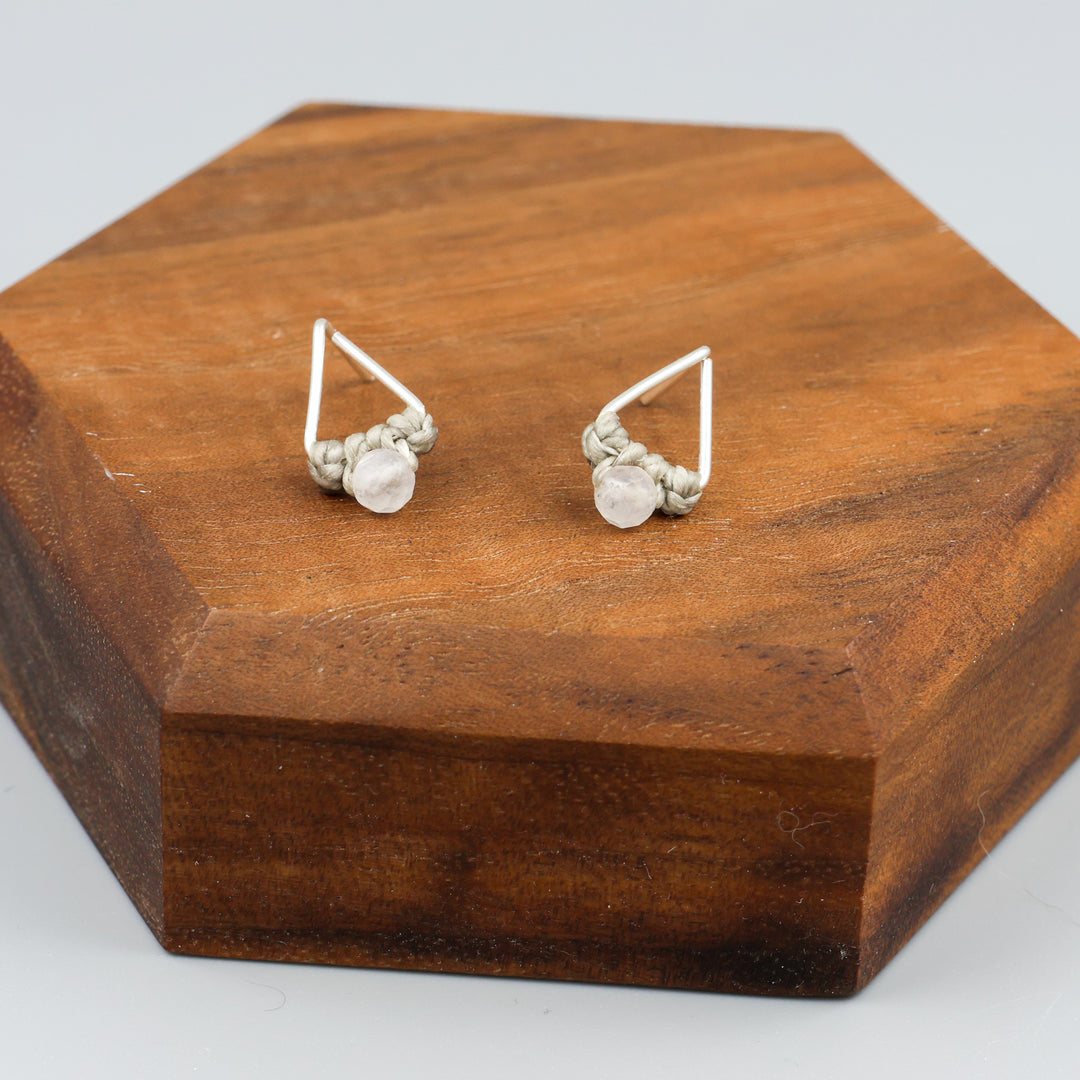 handmade rainbow moonstone studs sterling silver triangle
