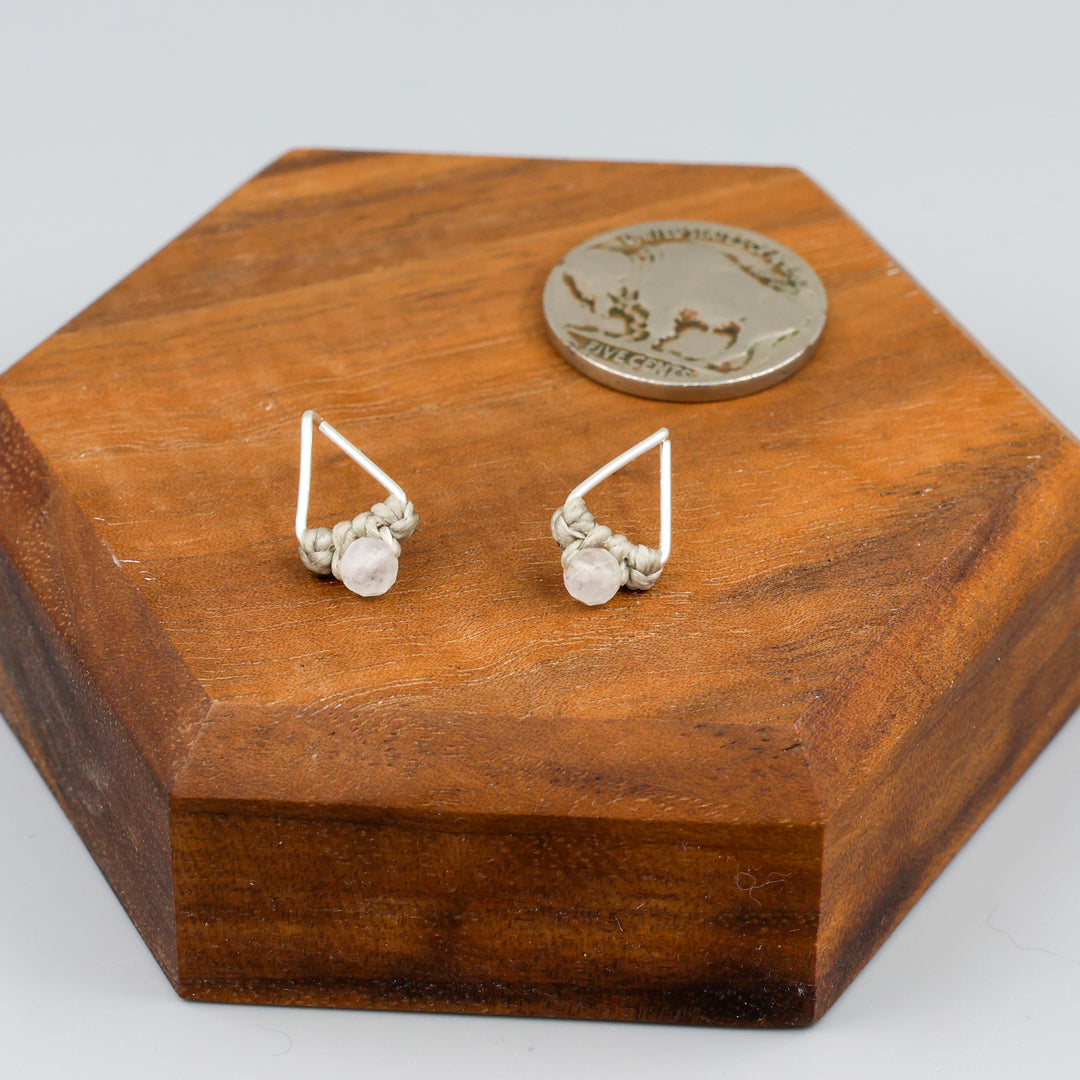 rainbow moonstone studs sterling silver triangle with coin for size cmparison
