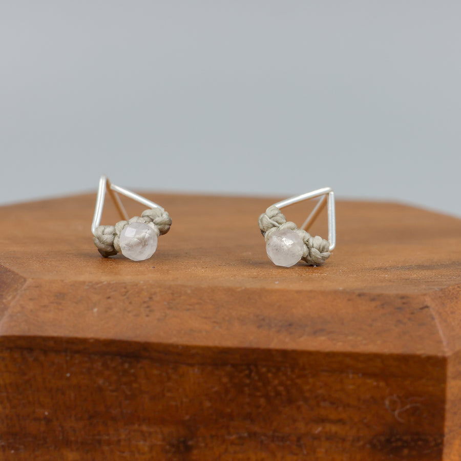 rainbow moonstone studs sterling silver triangle