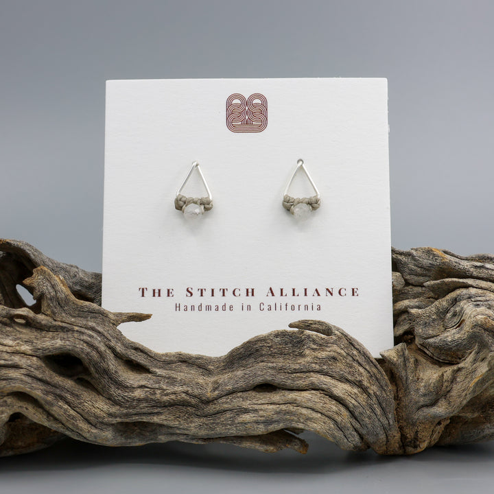 handmade rainbow moonstone studs sterling silver triangle on white card