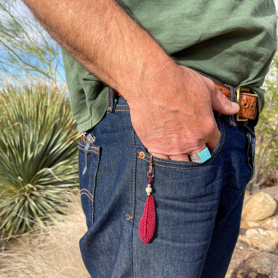 Macrame Feather Diffuser Clip in red