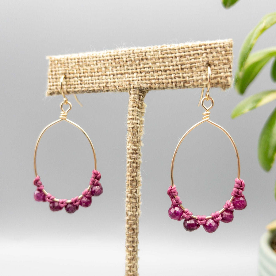 ruby hoop earrings 14k gold fill