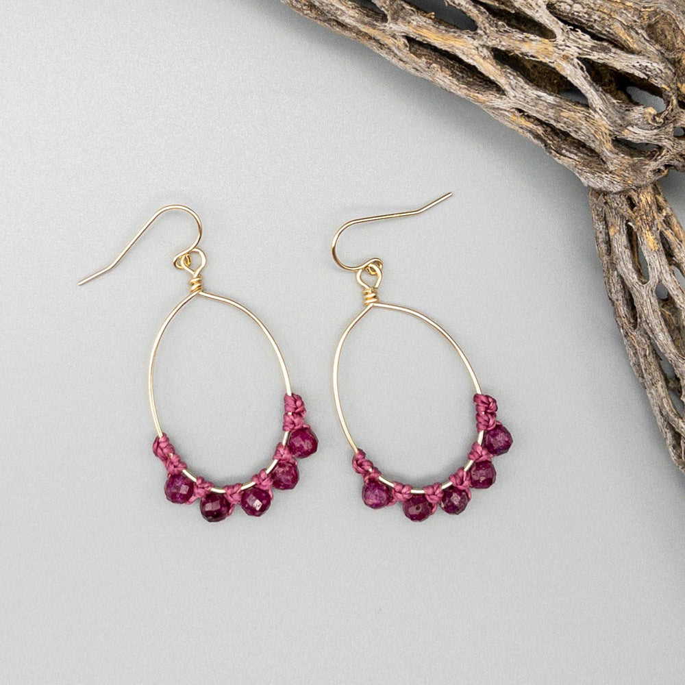 14k gold fill ruby hoop earrings
