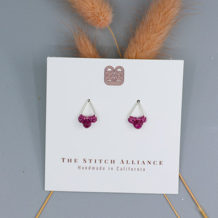 handmade ruby stud earrings sterling silver triangle