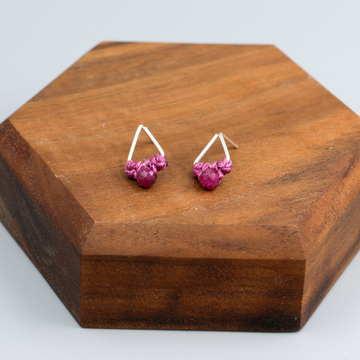 ruby stud earrings sterling silver triangle