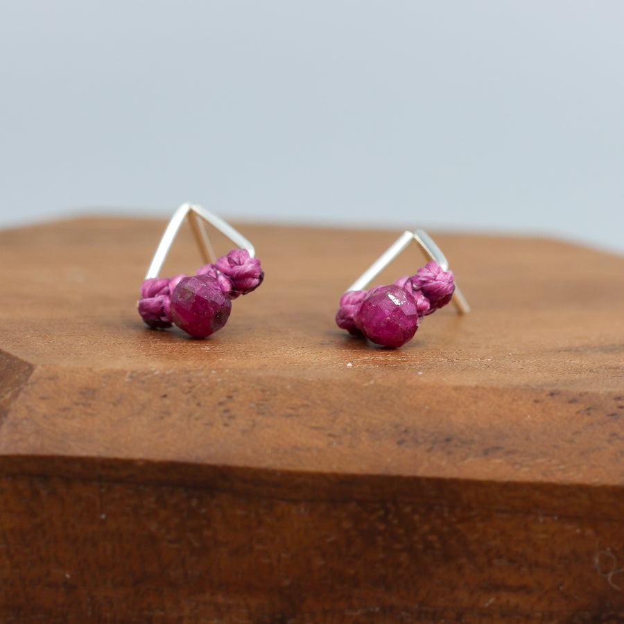 ruby stud earrings sterling silver triangle