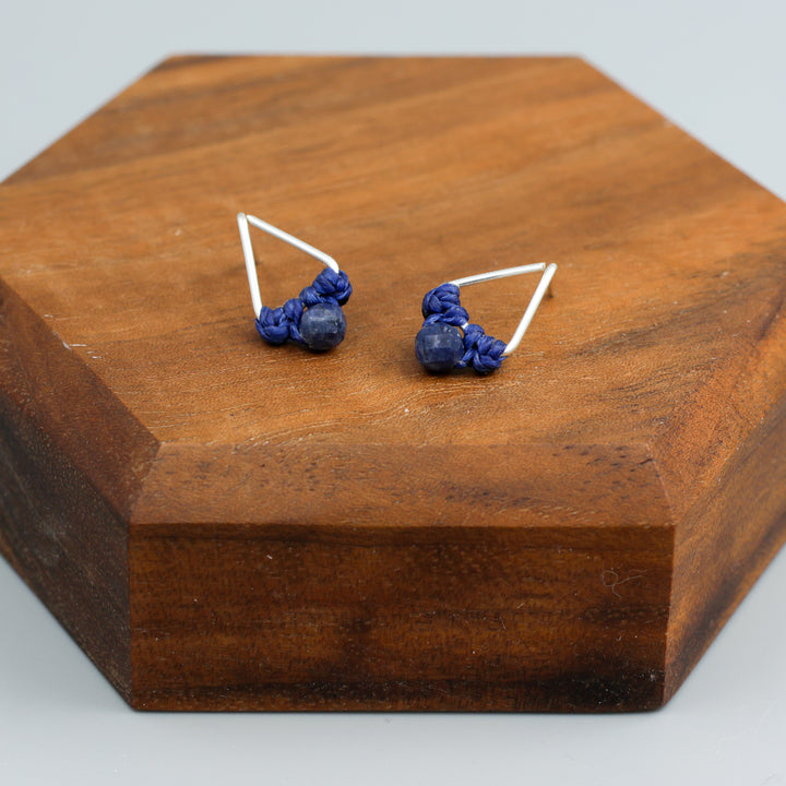 sapphire stud earrings sterling silver triangle shaped