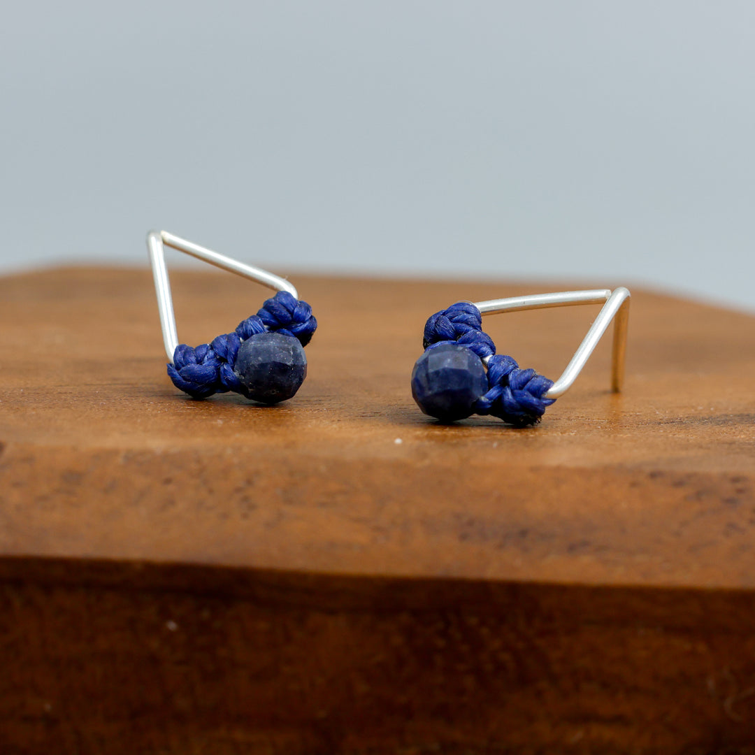 sapphire stud earrings sterling silver triangle