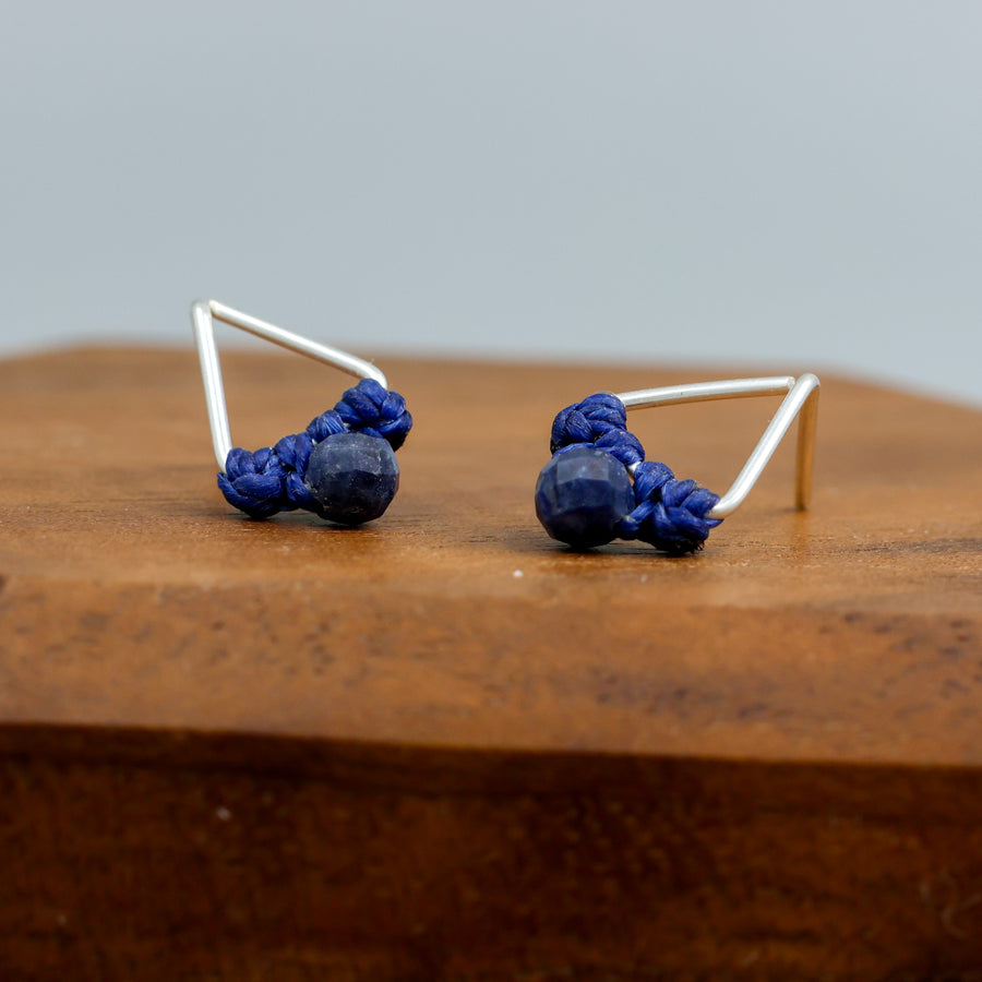 sapphire stud earrings sterling silver triangle