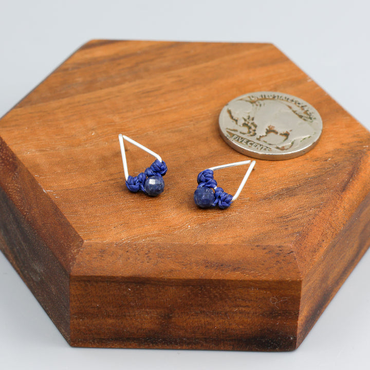sapphire stud earrings sterling silver triangle with coin for size comparison
