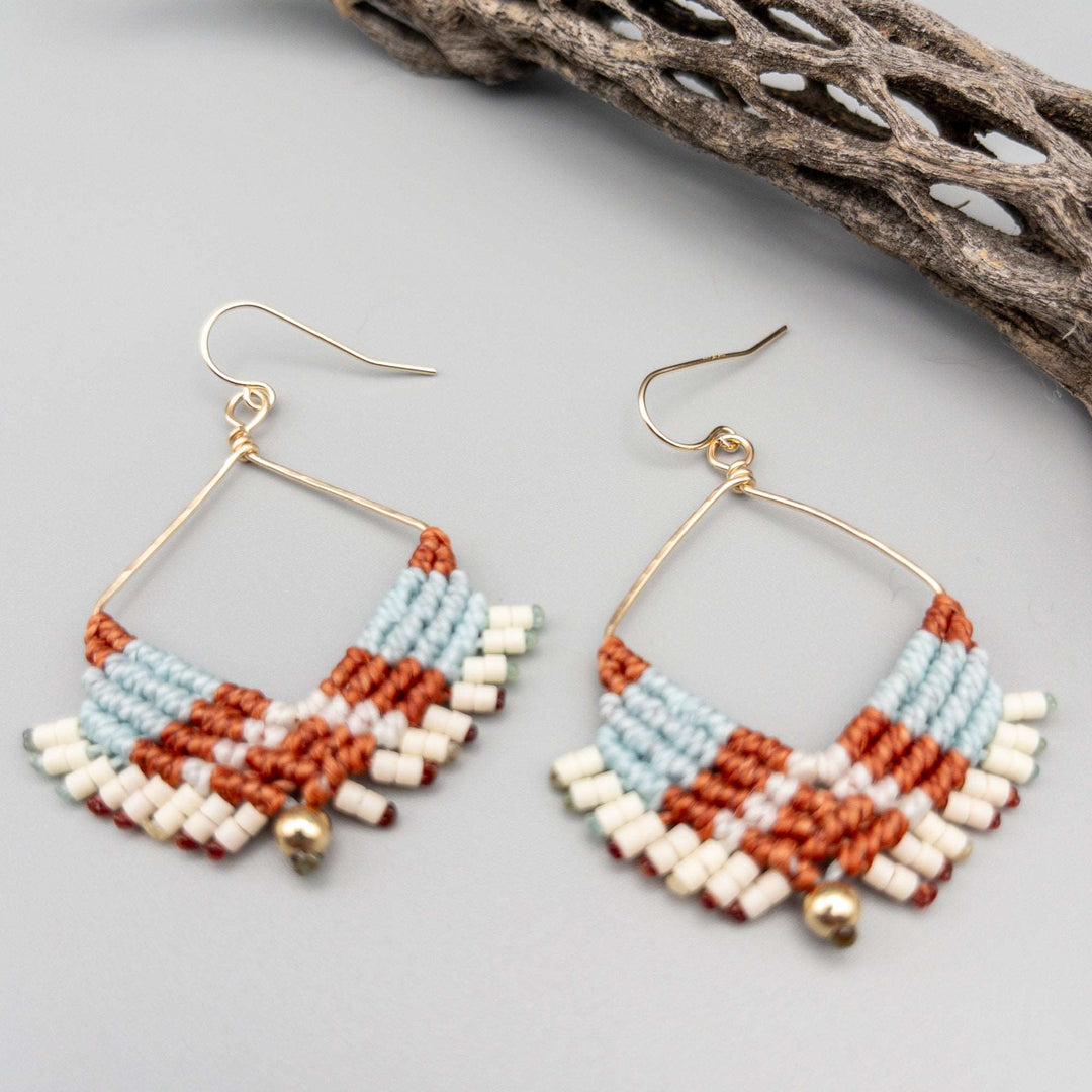 14K Gold Filled Square Hoop Earring / Terracotta & Aqua
