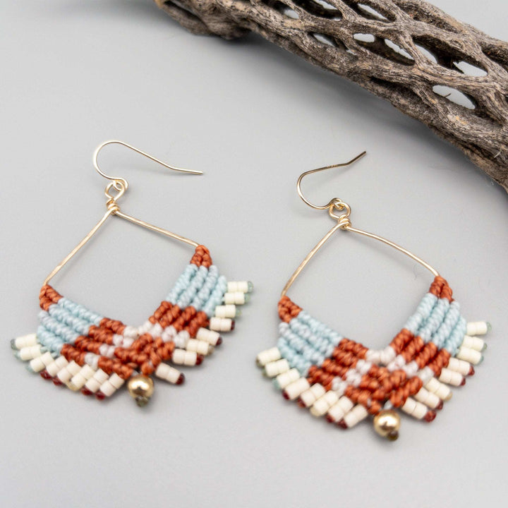 14K Gold Filled Square Hoop Earring / Terracotta & Aqua