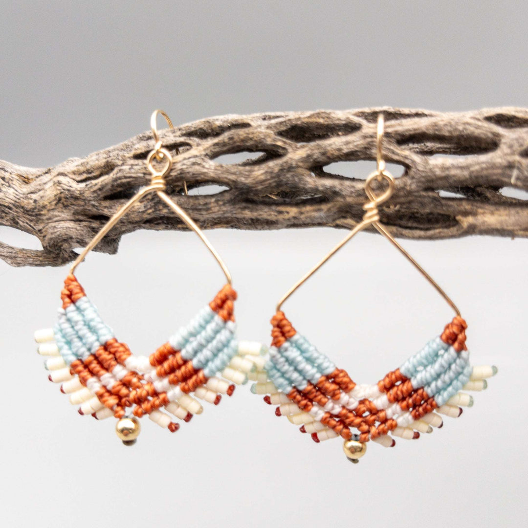 14K Gold Filled Square Hoop Earring / Terracotta & Aqua