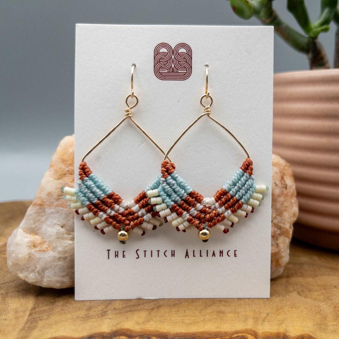 14K Gold Filled Square Hoop Earring / Terracotta & Aqua