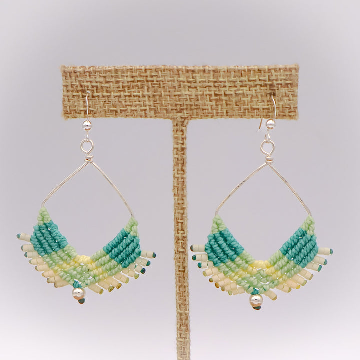 macrame square hoop earrings sterling silver