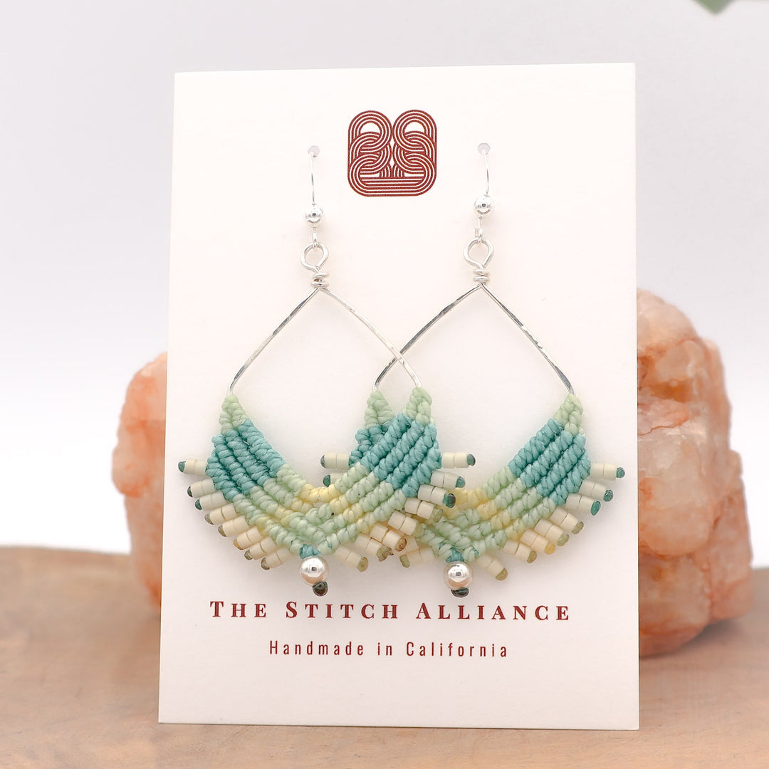 statement macrame square hoop earrings sterling silver