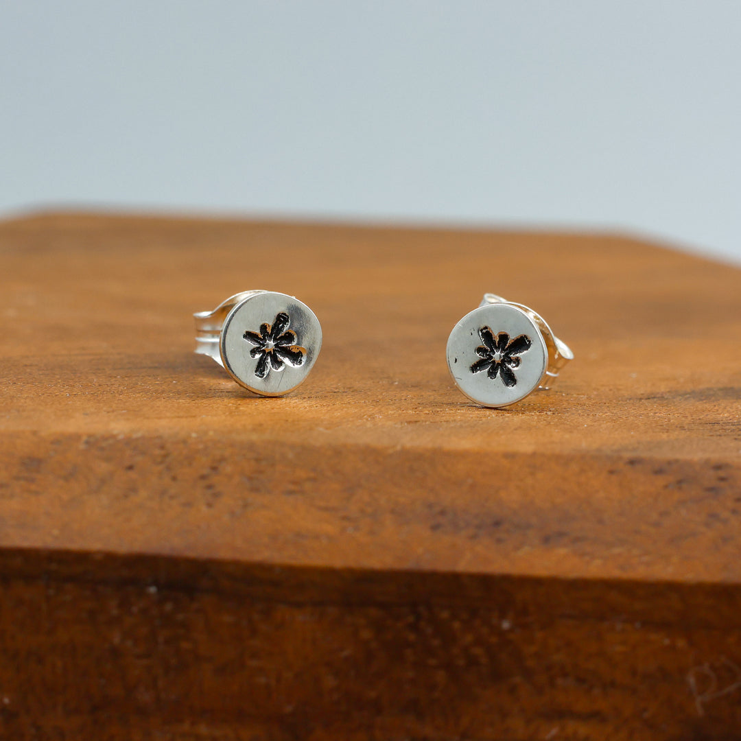 starburst silver stamped minimalist earrings