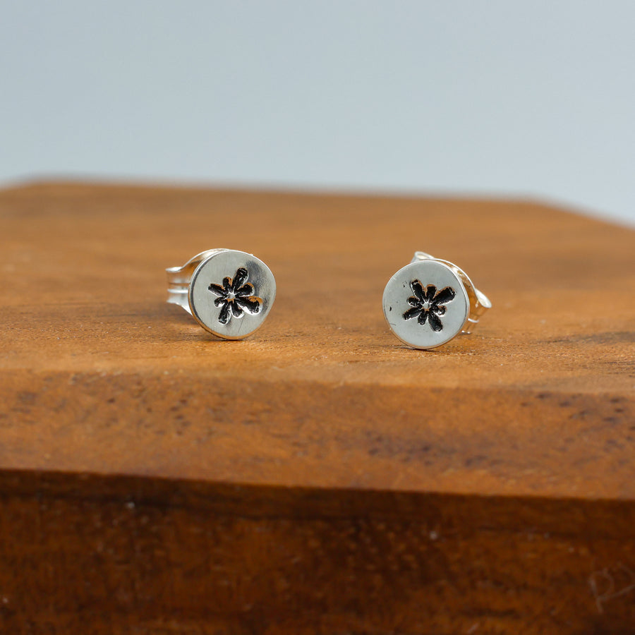starburst silver stamped minimalist earrings