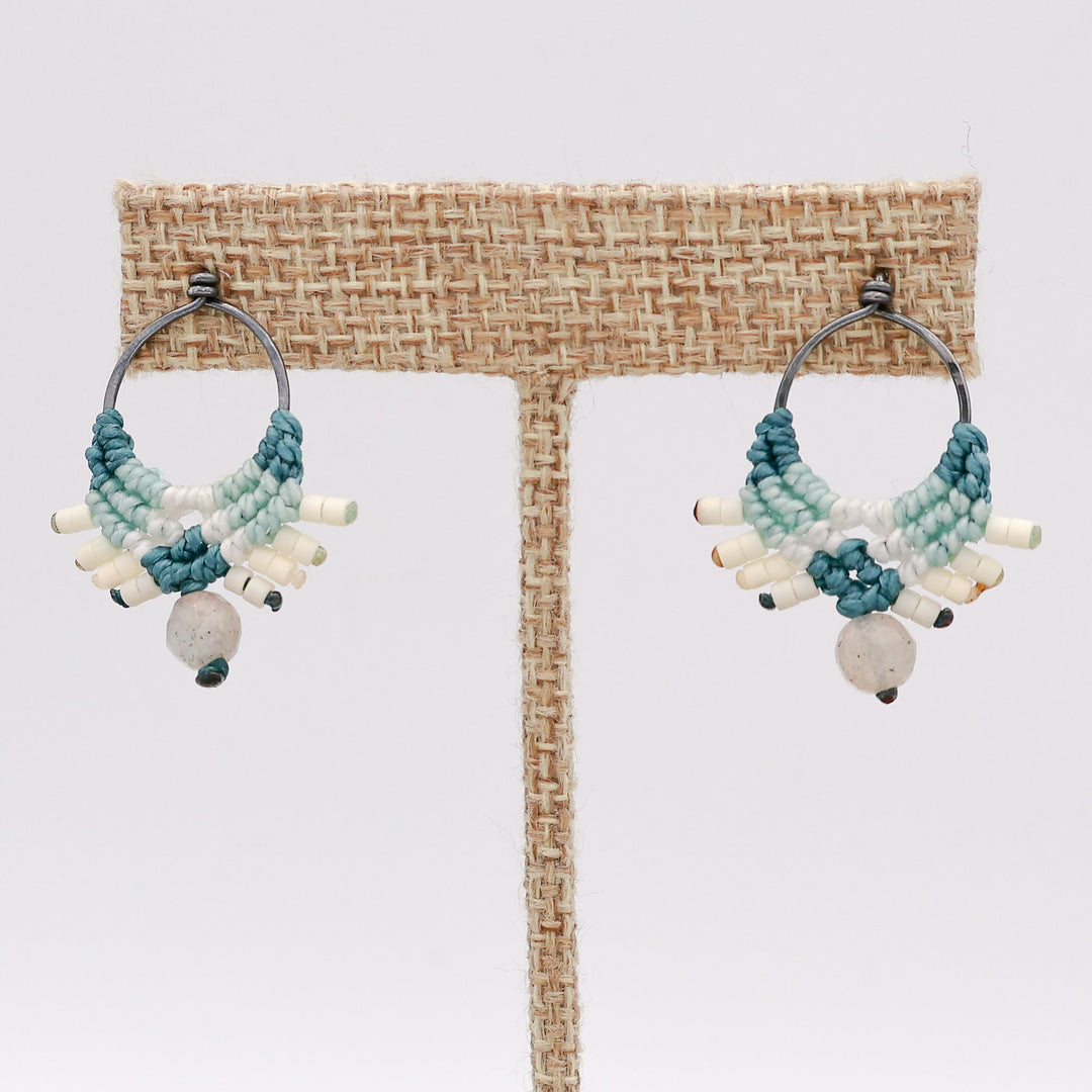 labradorite macrame earrings with oxidized sterling silver