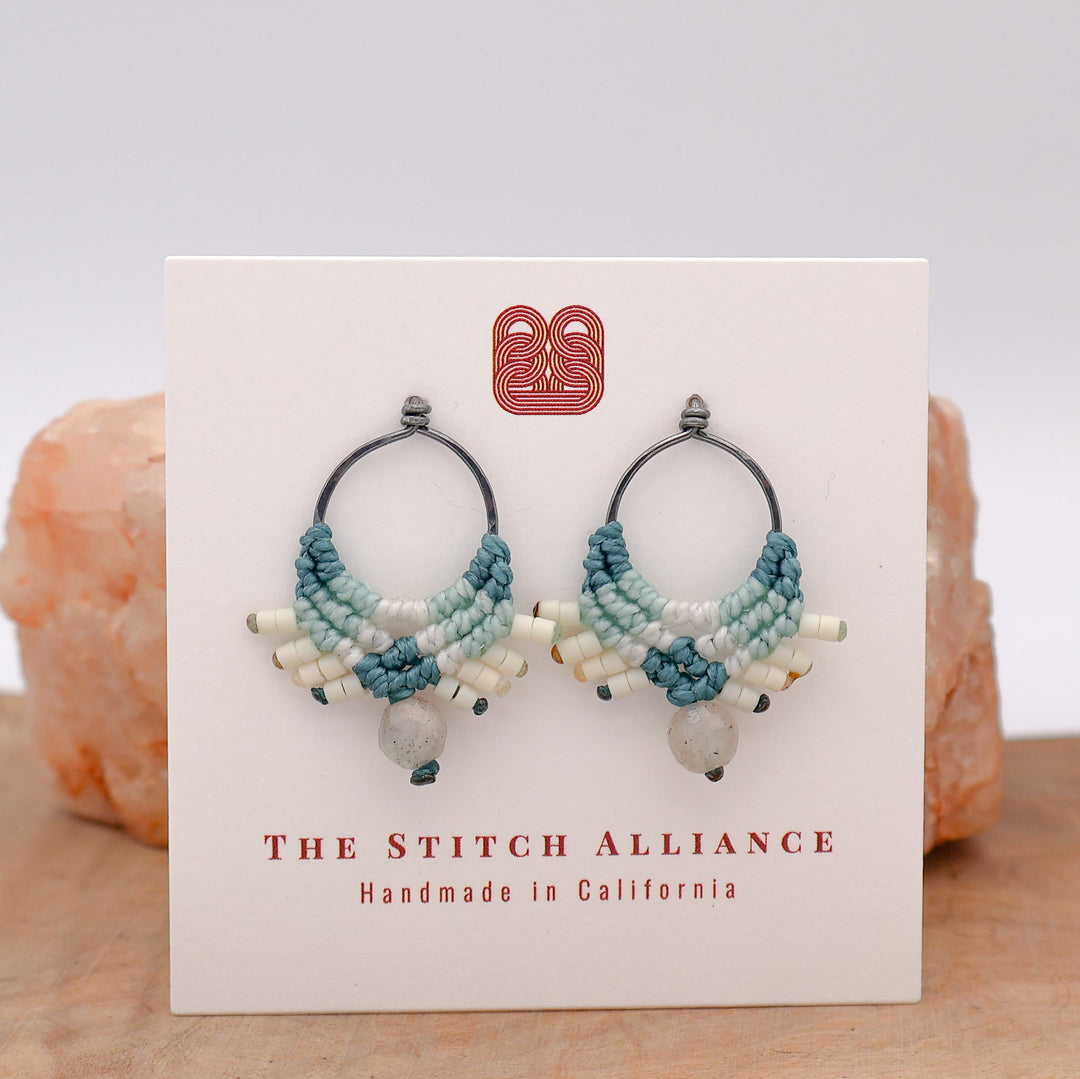 labradorite macrame earrings with oxidized sterling silver