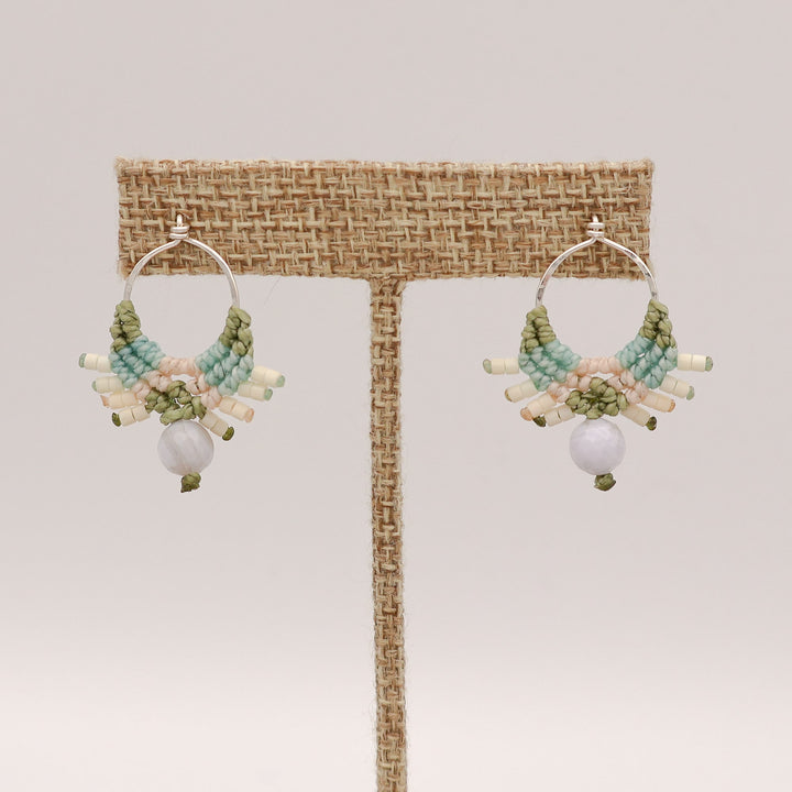 macrame drop earrings sterling silver with blue lace agate bead