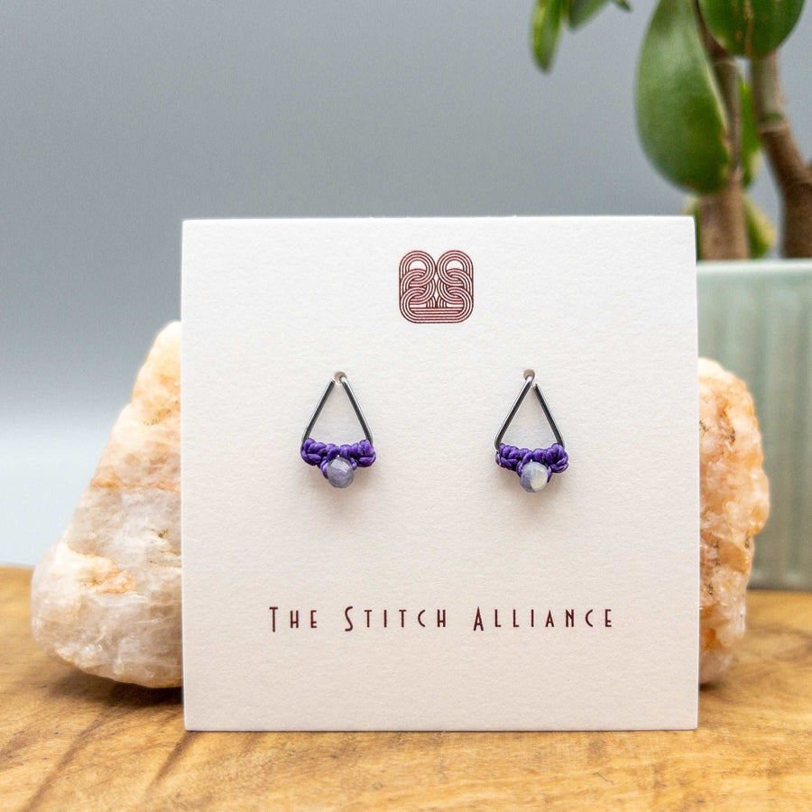 Tanzanite sterling silver triangle post earring. Handmade
