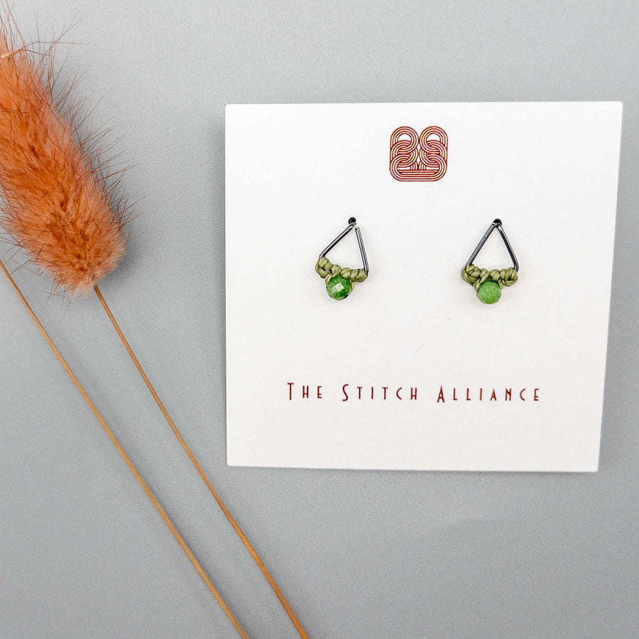 ruby in zoisite sterling silver triangle post earring