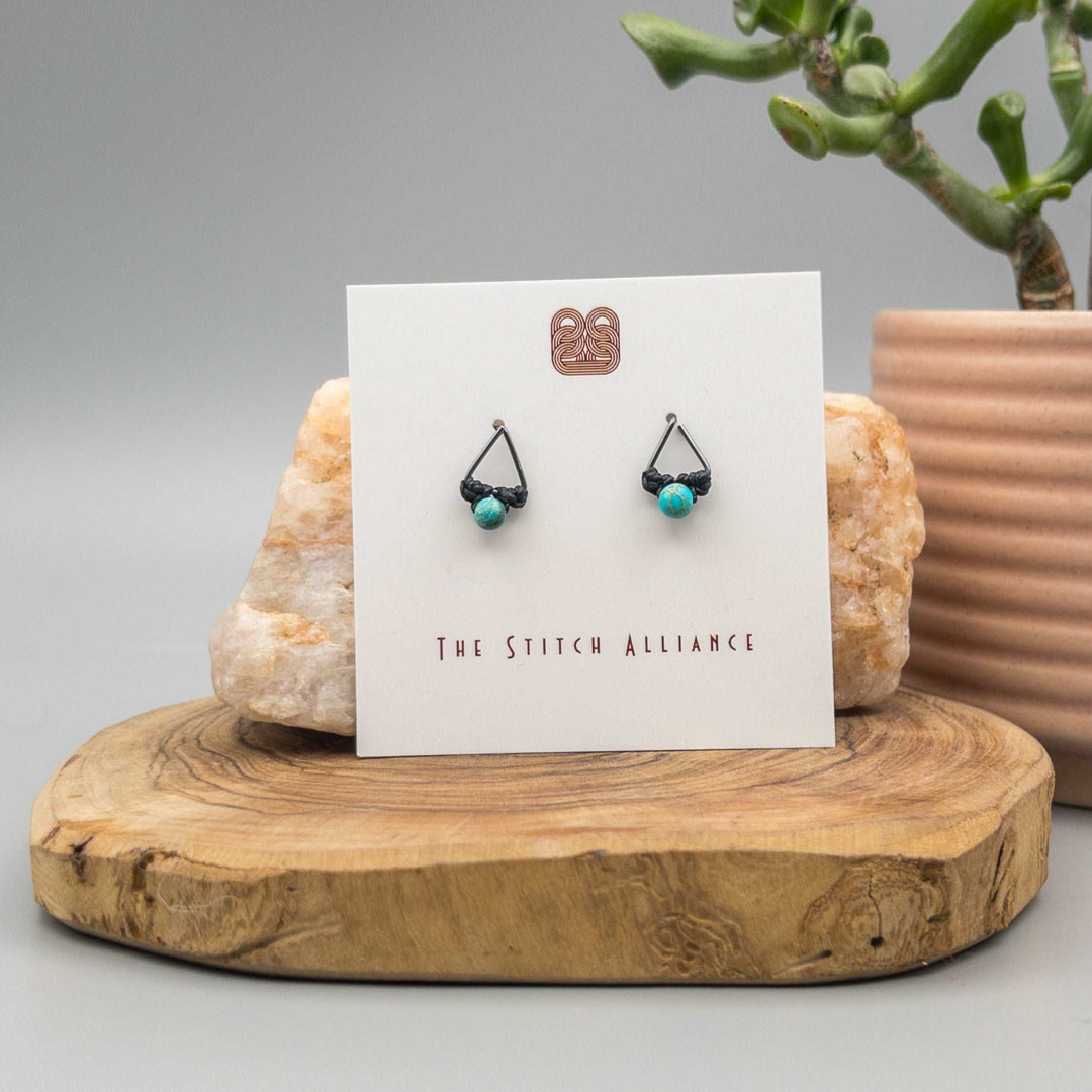 Triangle Post - Oxidized Sterling Silver / Sea Sediment Jasper