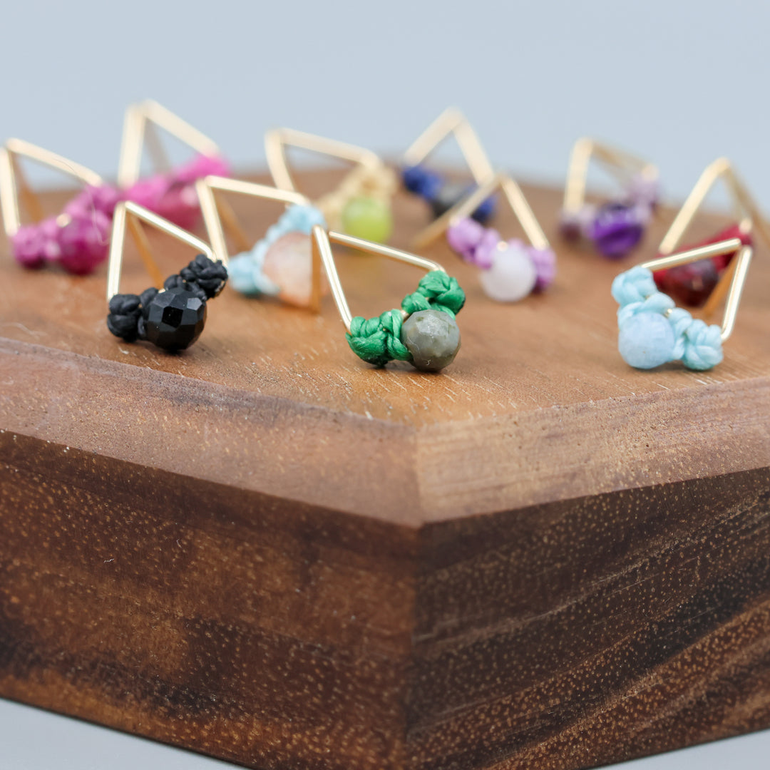 gemstone triangle stud earrings