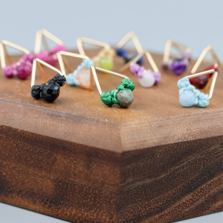gemstone triangle stud earrings