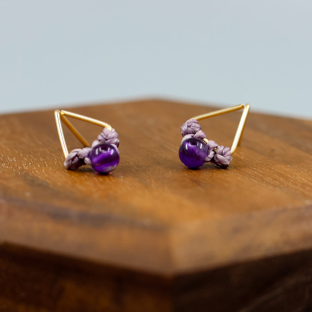 handmade gold fill amethyst triangle stud earrings