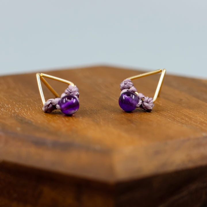 handmade gold fill amethyst triangle stud earrings