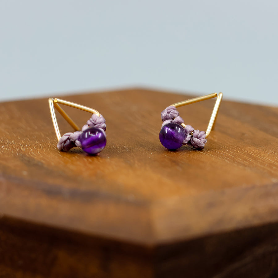 handmade gold fill amethyst triangle stud earrings