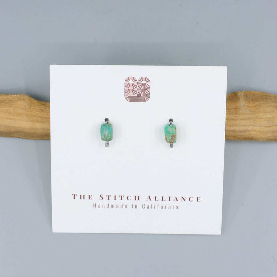 turquoise stud earrings hammered silver
