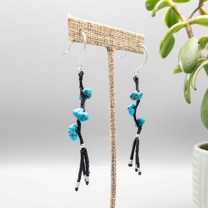 Western boho turquoise earrings sterling silver side view