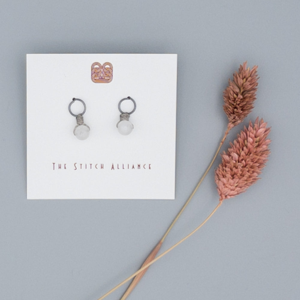 Moonstone & oxidized sterling silver earrings