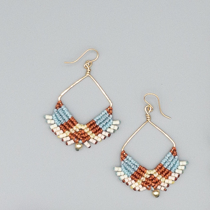 Square Hoop Earrings / Terracotta & Aqua / Gold Fill