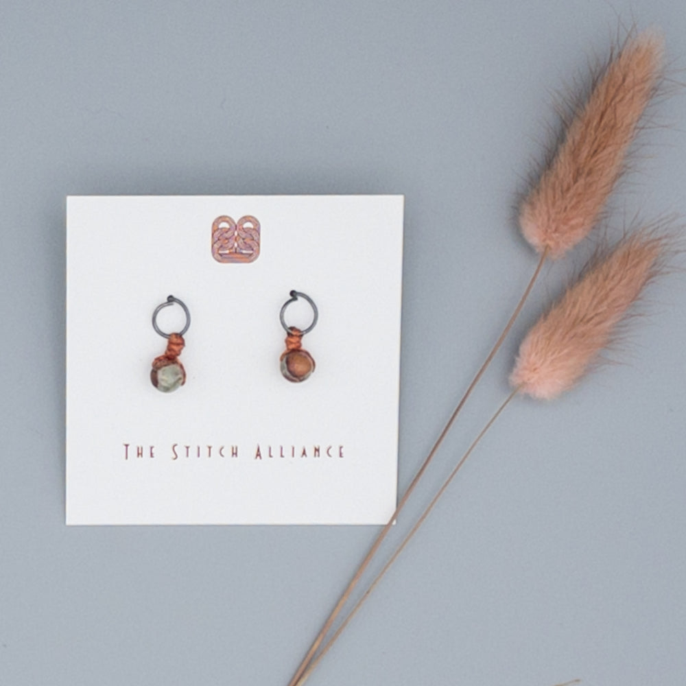 gunmetal oxidized sterling silver post earrings with aqua terra jasper beads