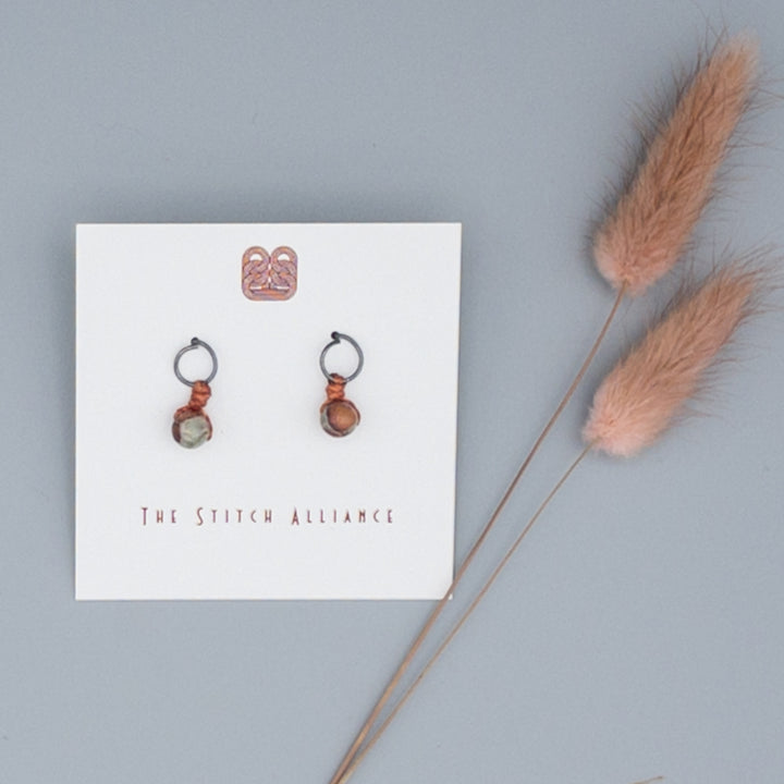 gunmetal oxidized sterling silver post earrings with aqua terra jasper beads