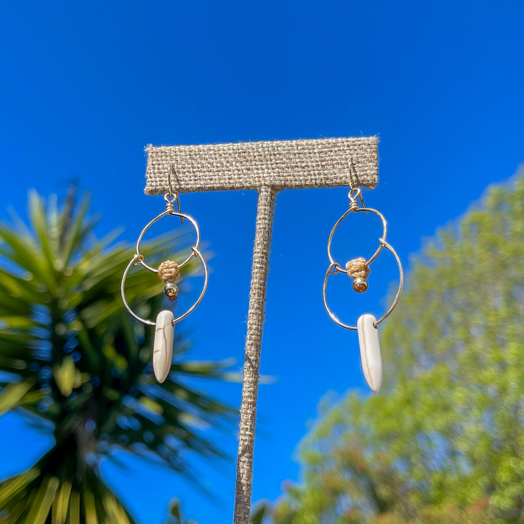 14k gold filled double hoop earrings with white howlite beads